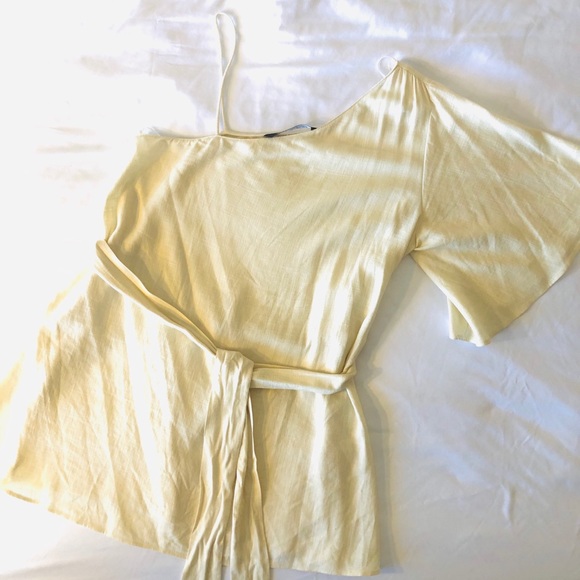 Zara Asymmetrical Linen-Blend Belted Top - Picture 2 of 4